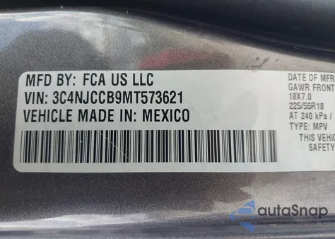 2021 Jeep Compass Limited Fwd from USA, damaged, VIN 3C4NJCCB9MT573621